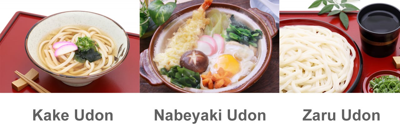 kake udon, nabeyaki udon, zaru udon