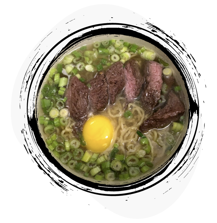 Beef Steak Ramen with seafood ramen soup and egg recipe