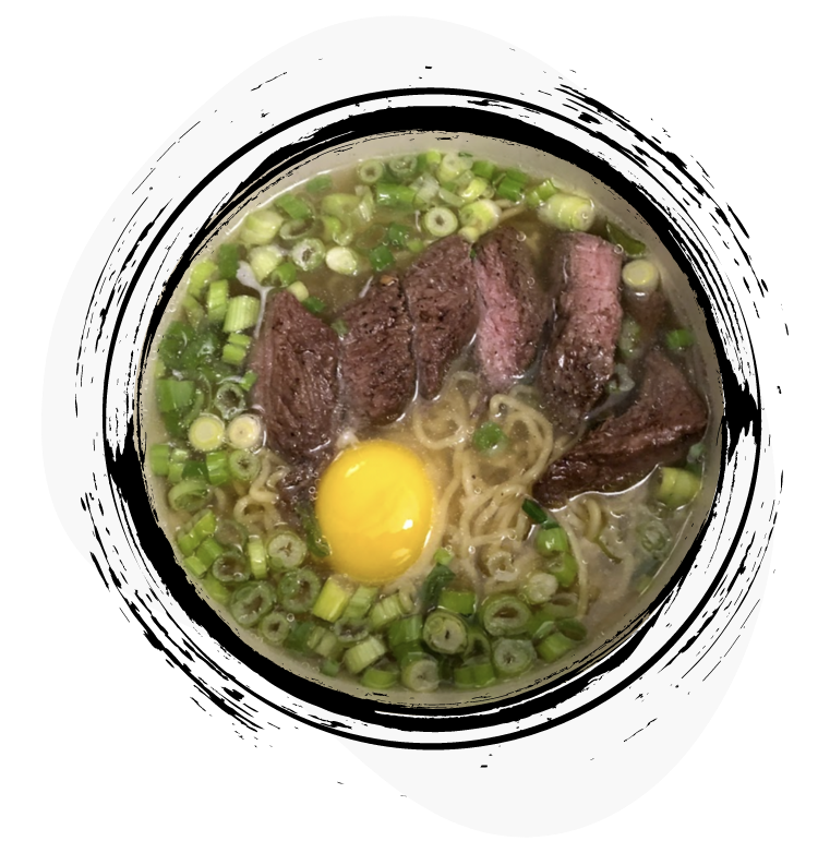 Beef Steak Ramen with seafood ramen soup and egg recipe