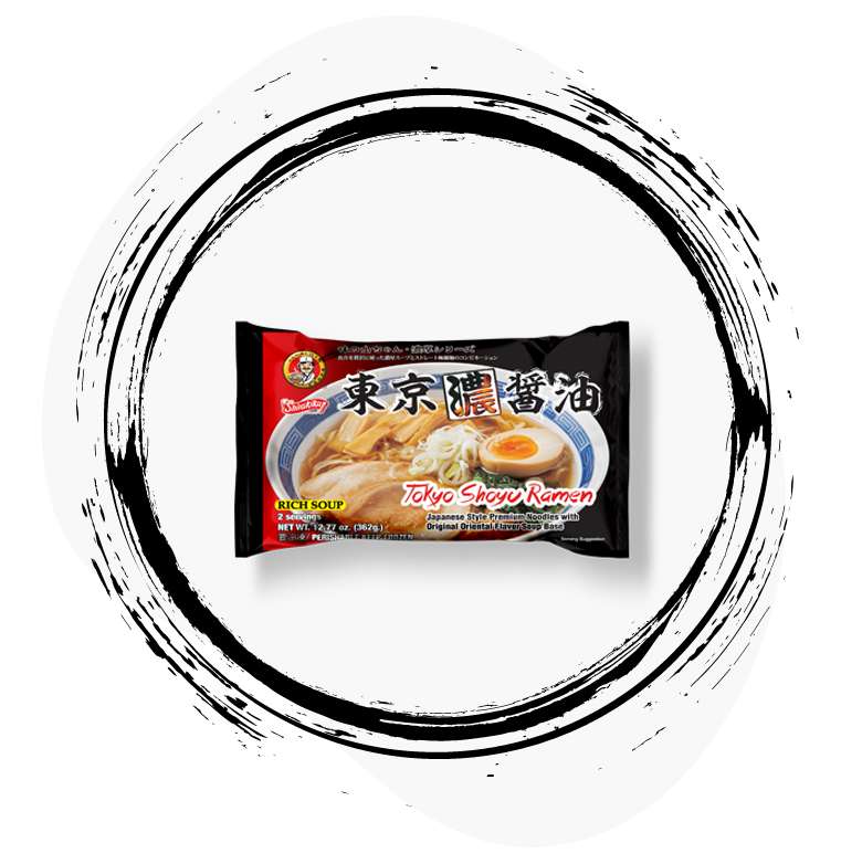 Yamachan Ramen Tokyo Shoyu Ramen package with fresh ramen noodles and soup for homemade ramen