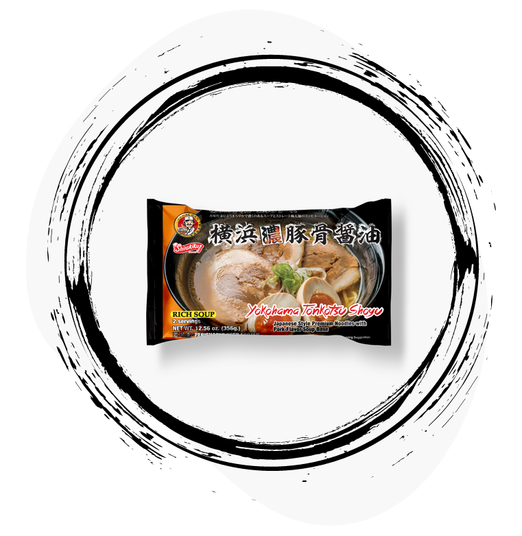 Yamachan Ramen Yokohama Tonkotsu Shoyu Ramen package with fresh ramen noodles and soup retail product