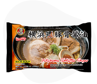 Yokohama Tonkotsu Shoyu Ramen package with fresh noodles and soup for home cooking - Yamachan Ramen